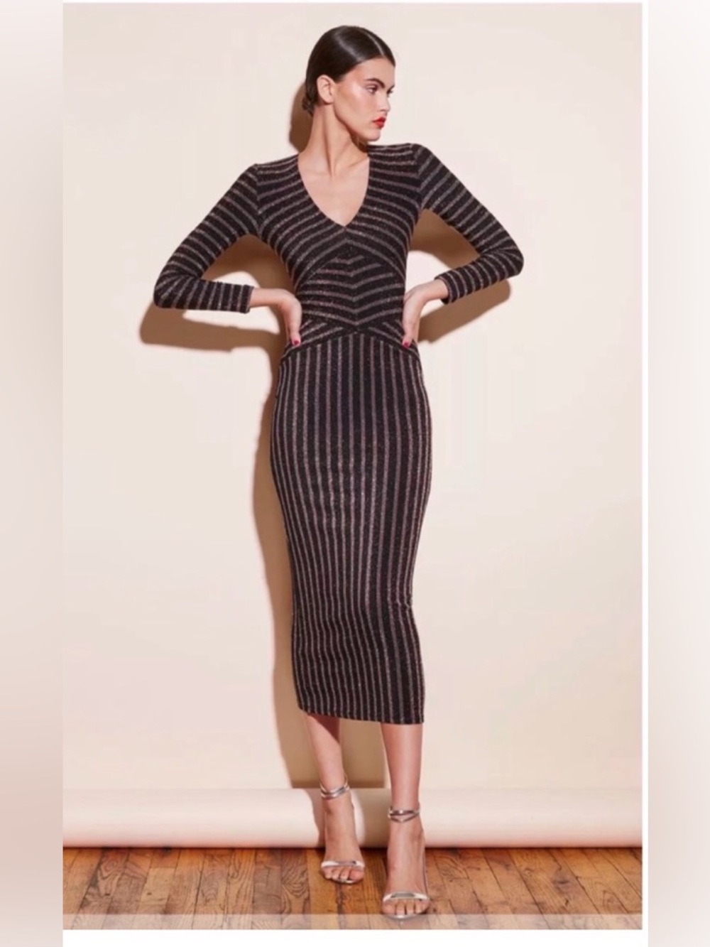 Fleur du Mal Mitered Long Sleeve Dress in Bisou Small